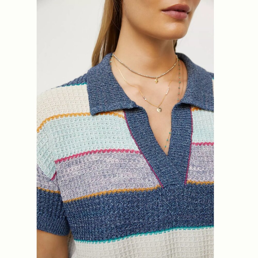 Anthropologie Knit Polo Top Nautical Boho Coastal Cowgirl Oversized Relaxed Fit - Picture 3 of 10